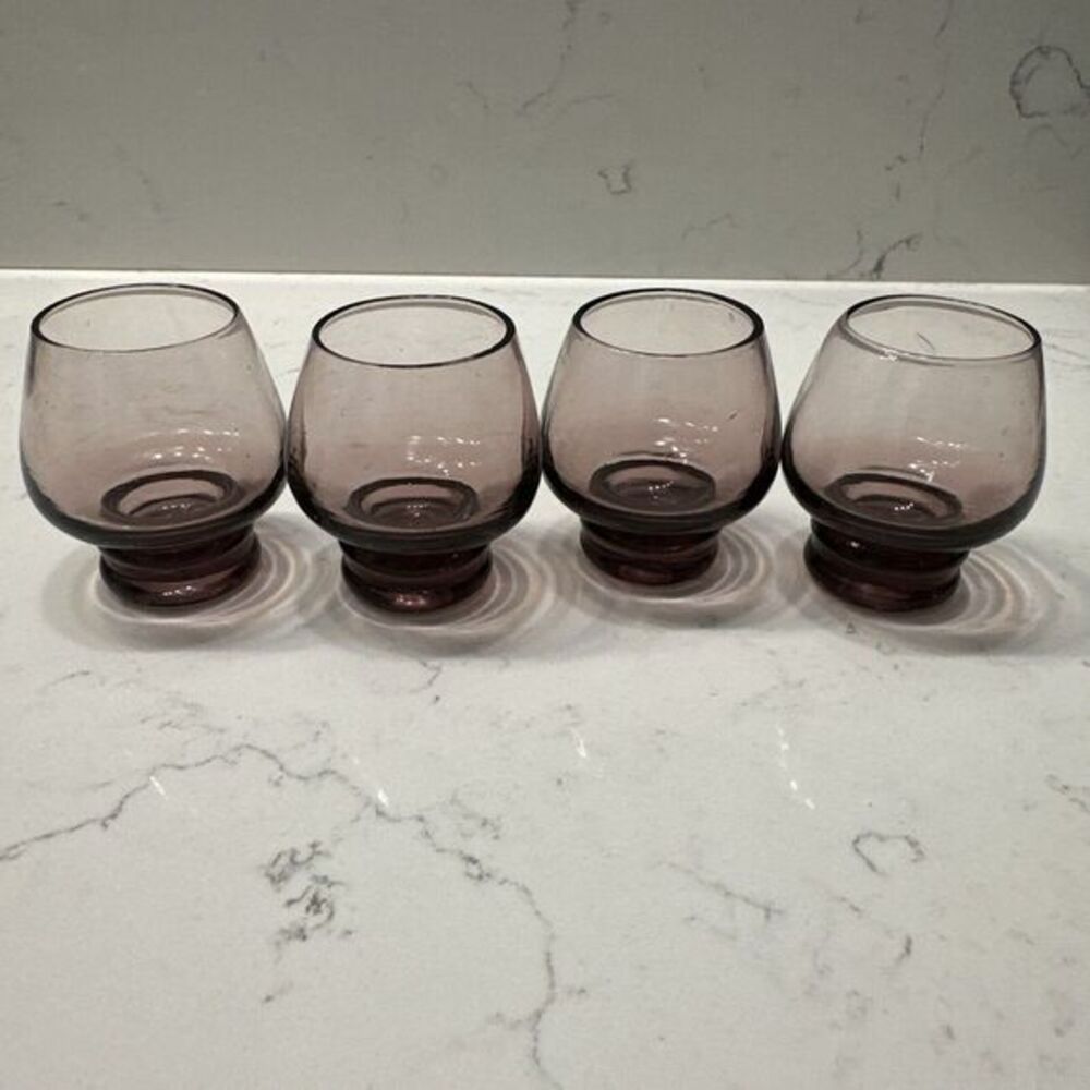 Cambridge Glass Amethyst Footed‎ 4 pc set RARE Vintage Shot Glasses 1960s